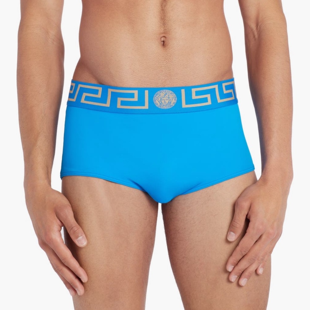 Versace Greca Band Swim Briefs in baby blue size 3 (30 waist)